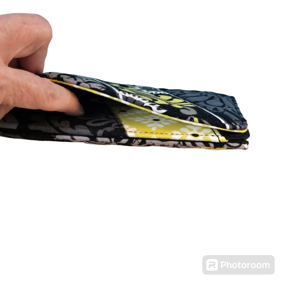 Vera Bradley Retired Baroque Bi-Fold Wallet Checkbook Cover Black Gray Green EUC - Picture 3 of 8